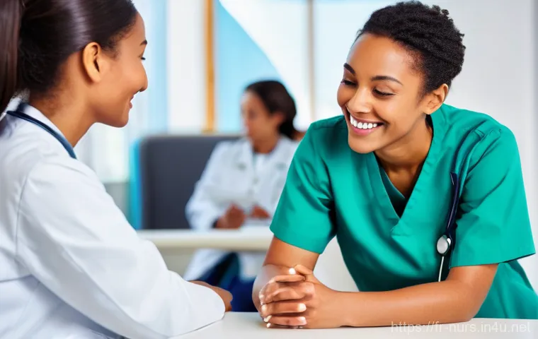 간호 학술지 및 최신 연구 동향 - **Prompt: The Digital Nurse in a Modern French Hospital**
    "A vibrant, eye-level shot inside a mo...