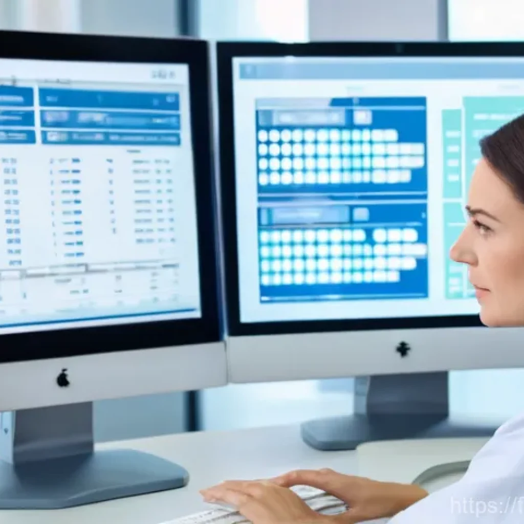 전자 의무 기록 EMR 과 간호 - **A Focused Nurse Mastering Digital Tools:** A determined female nurse, in her late 20s to early 30s...