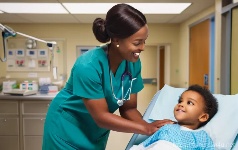 간호사의 경력 개발 로드맵 - A dynamic, modern tableau depicting the diverse roles of specialized nurses. In the foreground, a co...