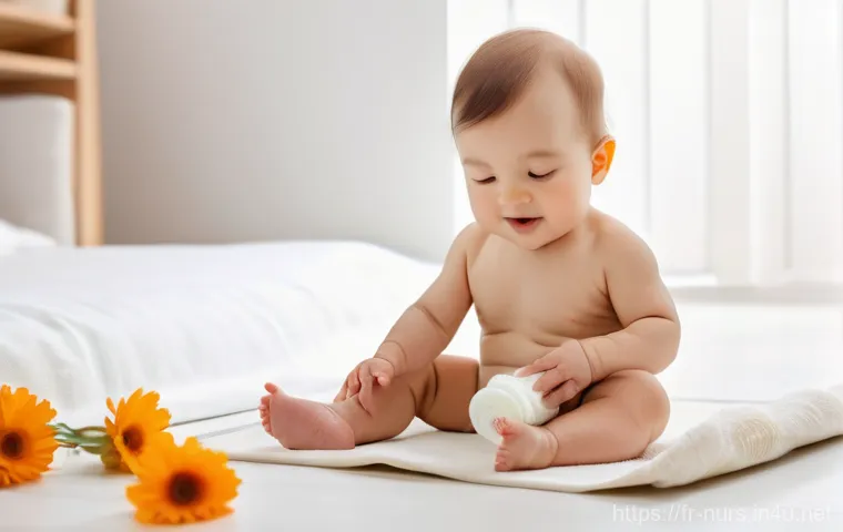 신생아 간호 - **Prompt:** A loving parent, with a gentle smile, is tenderly massaging their baby's legs and tummy ...