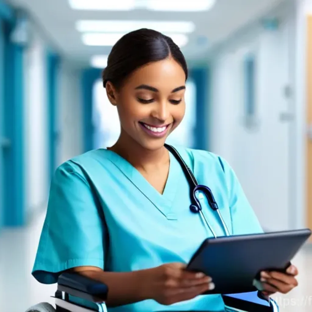 디지털 헬스케어와 간호 - **Prompt 1: The Modern Connected Nurse**
    "A female nurse, appearing to be in her late 20s to mid...