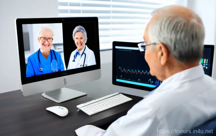 디지털 헬스케어와 간호 - **Prompt 1: The Modern Connected Nurse**
    "A female nurse, appearing to be in her late 20s to mid...