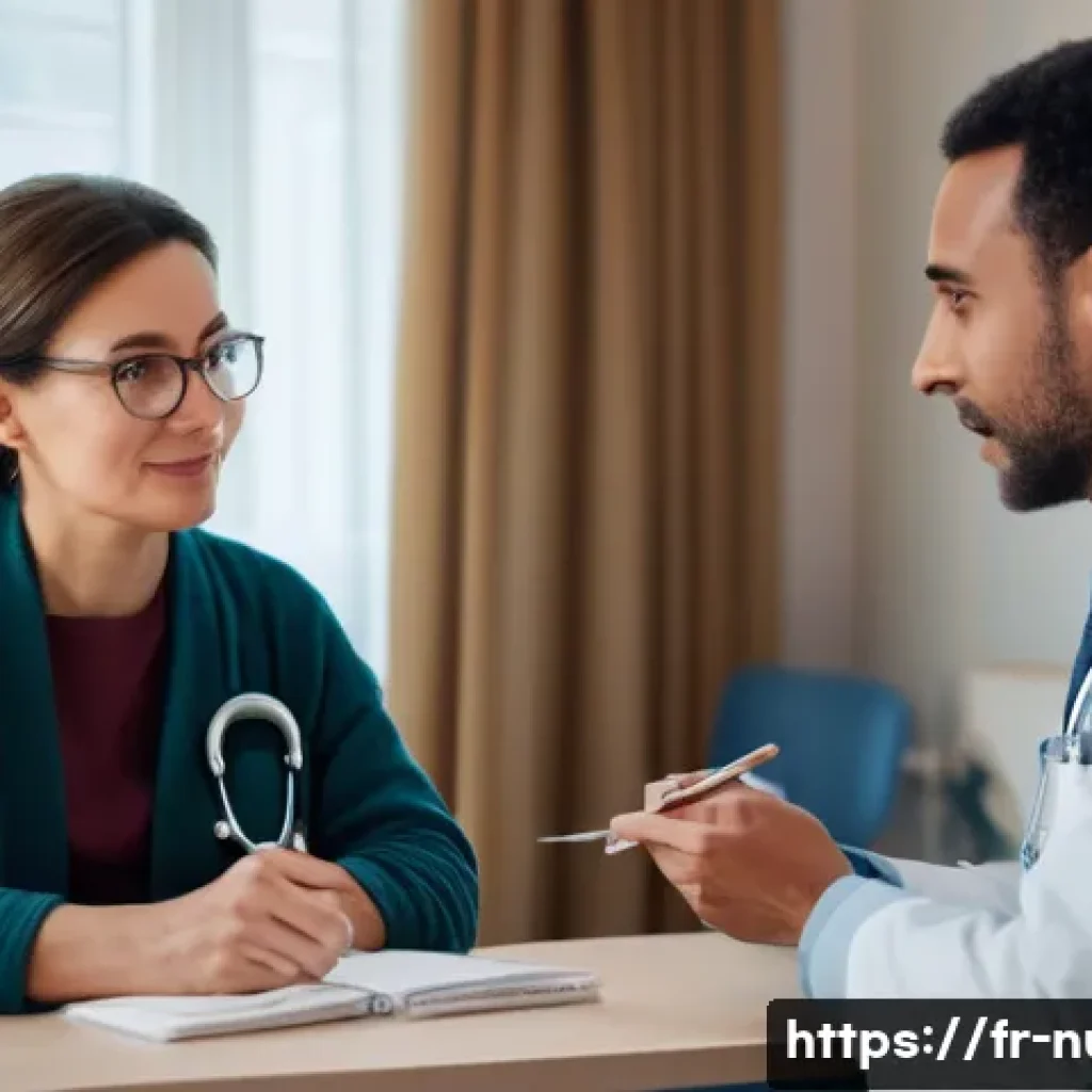 환자 중심 간호 - A compassionate healthcare professional attentively listening to a middle-aged French patient in a c...